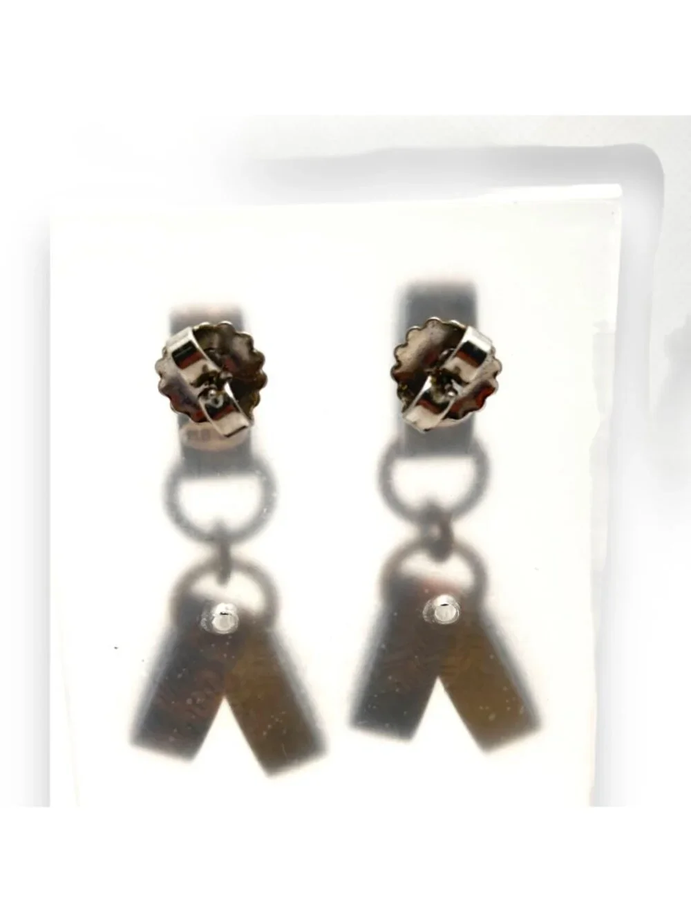 Vintage MB SF Brass & Sterling Silver Loop Dangle Earrings With Chevron Pattern